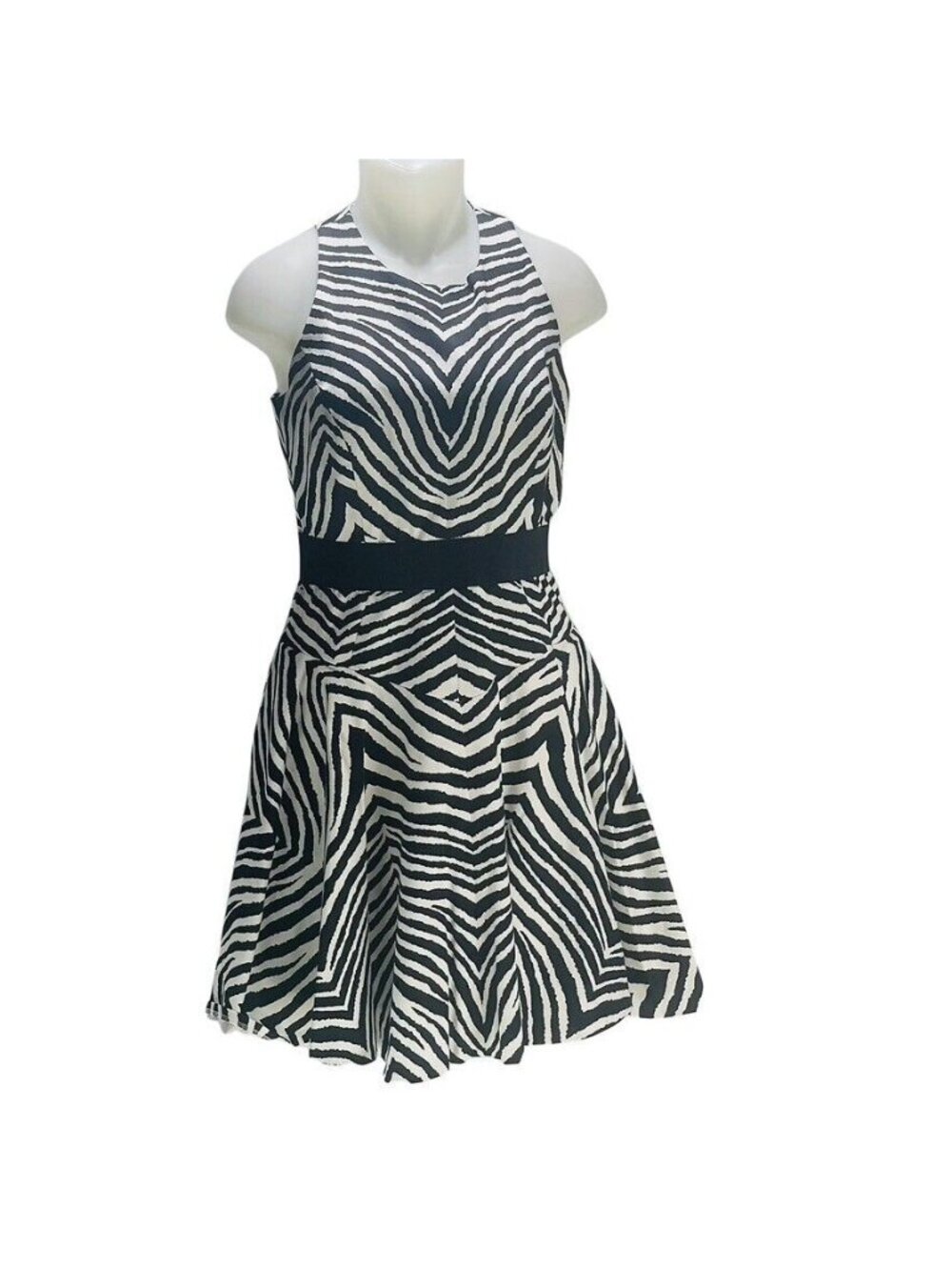 Milly Zebra Print Halter Neck A Line Cocktail Dress With Zip Back